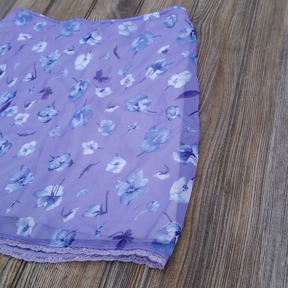 Vintage Floral Sheer Lace Trim Lined Skort Skirt - Picture 5 of 11